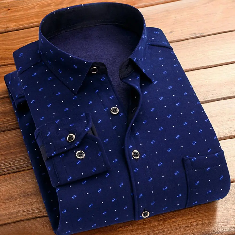 

Men Fleece Thermal Shirts Weather Men Fleece Shirt Plaid Print Thick Plush Long Sleeve Cardigan for Men Formal Business Style