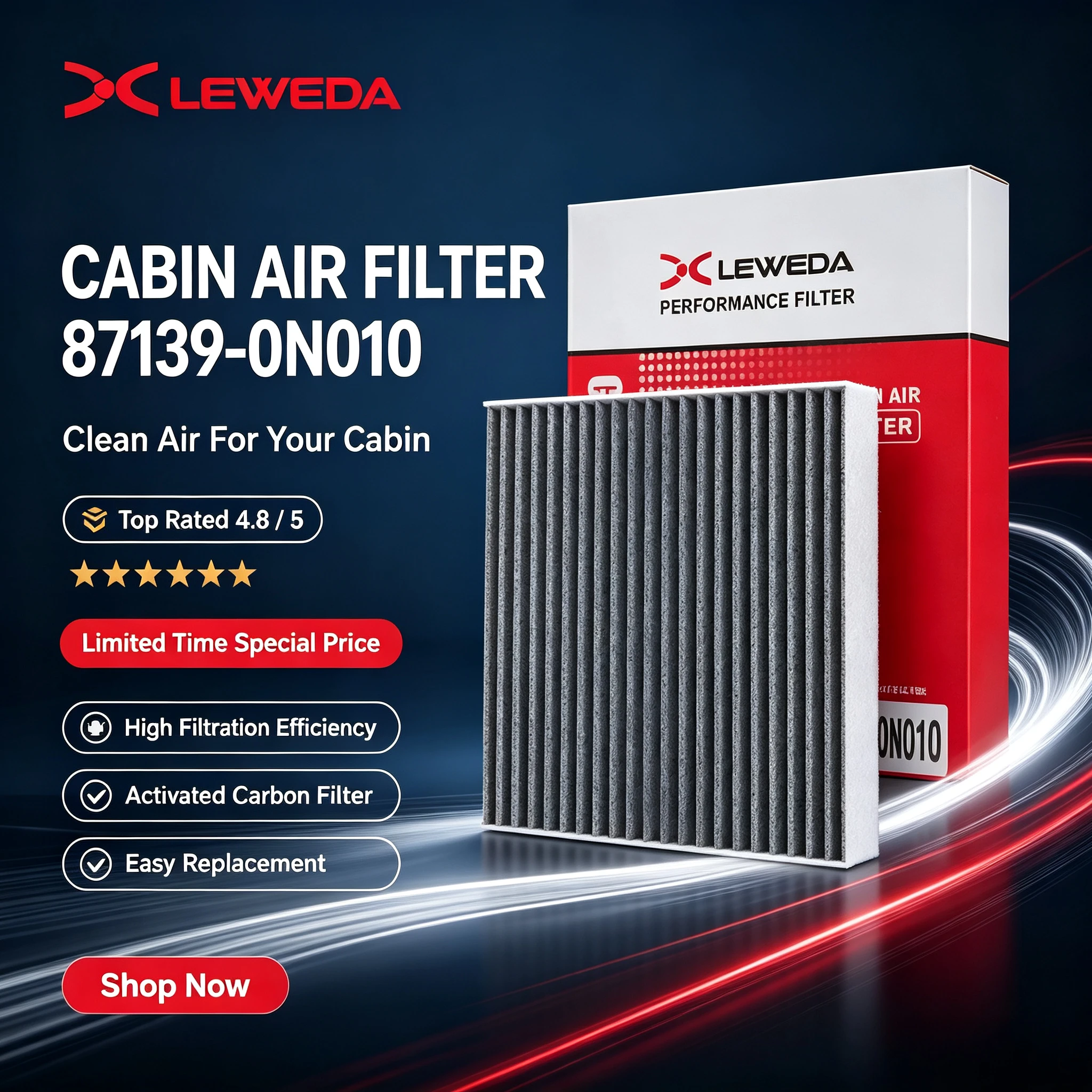 Leweda Antibacterial Cabin Air Filter 87139-0N010 for Toyota Camry Corolla Prius Highlander Sienna Replaces 87139-58010