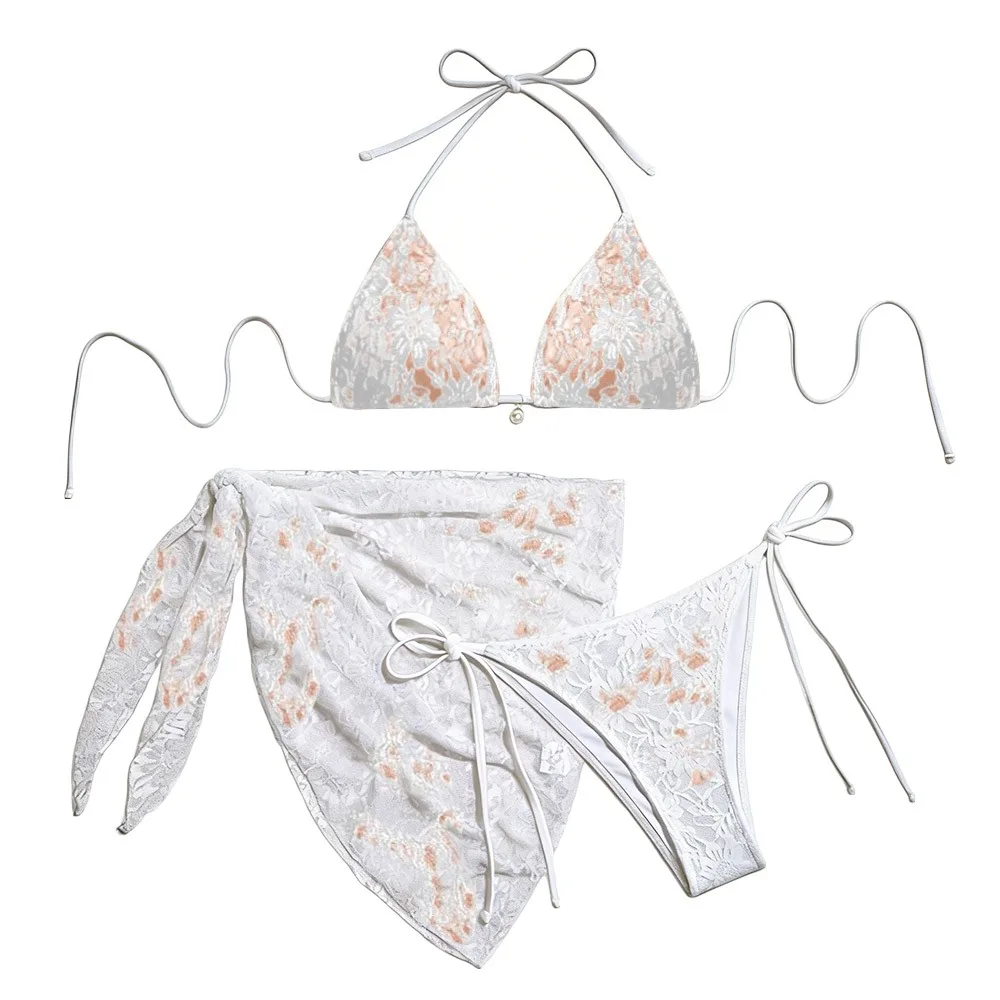3Pcs/Set Fashion Summer Lace Bikinis Casual Party Women Swimsuit Brazilian Beachwear Bikini Set Beach