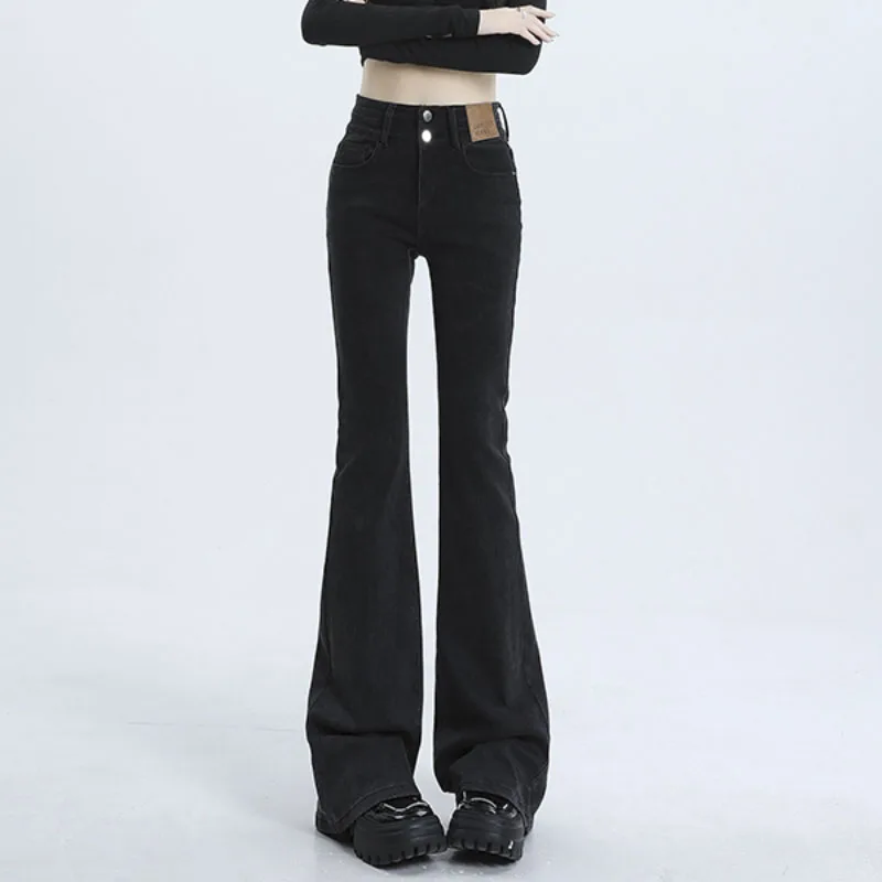 

Flared Jeans for Woman Vintage High Waist Women Slim Stretch Denim Tight Pant Korean Street Style Casual Trousers