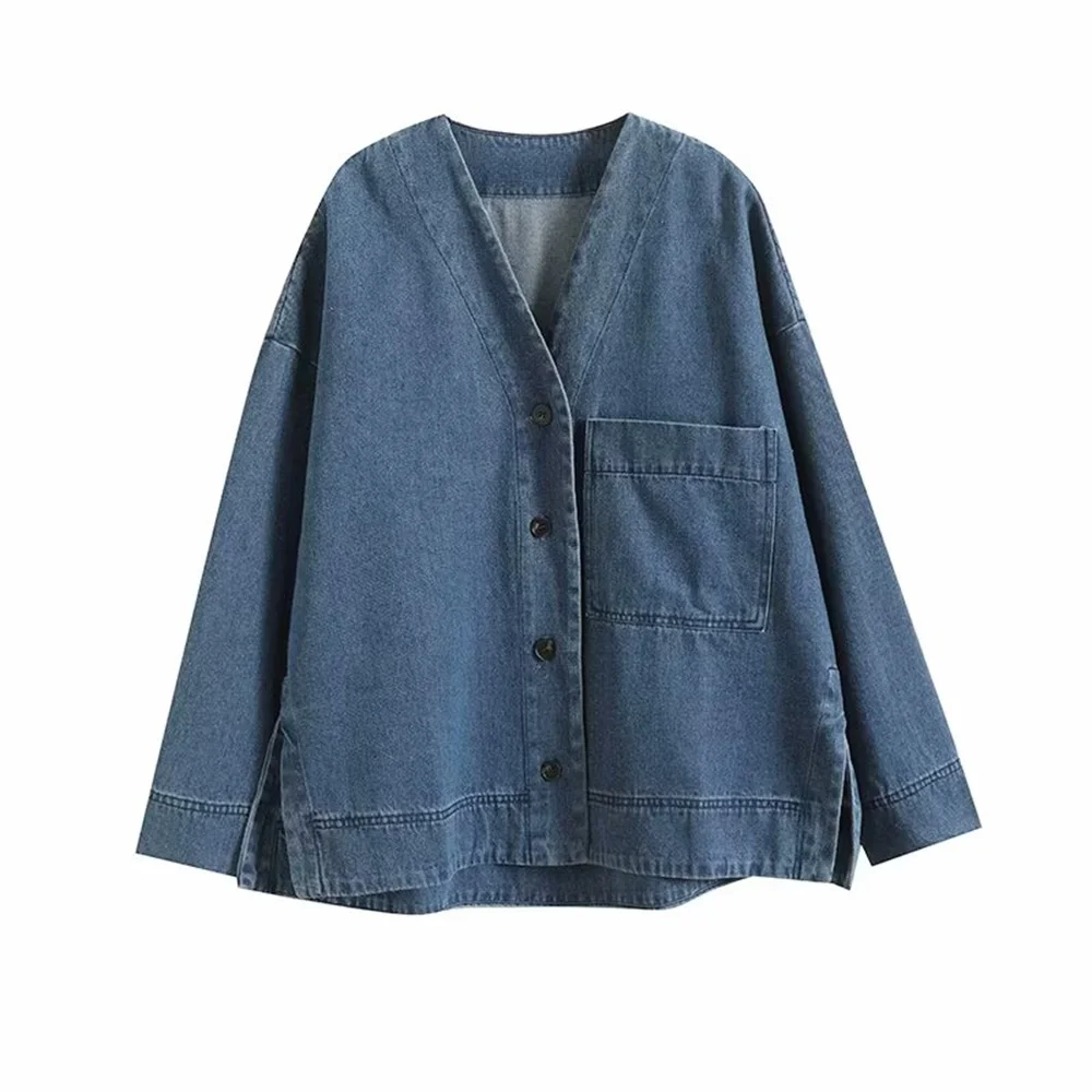 BM&MD&ZA2024 autumn new product simple design pure color casual fashion all-match collar drop shoulder denim shirt