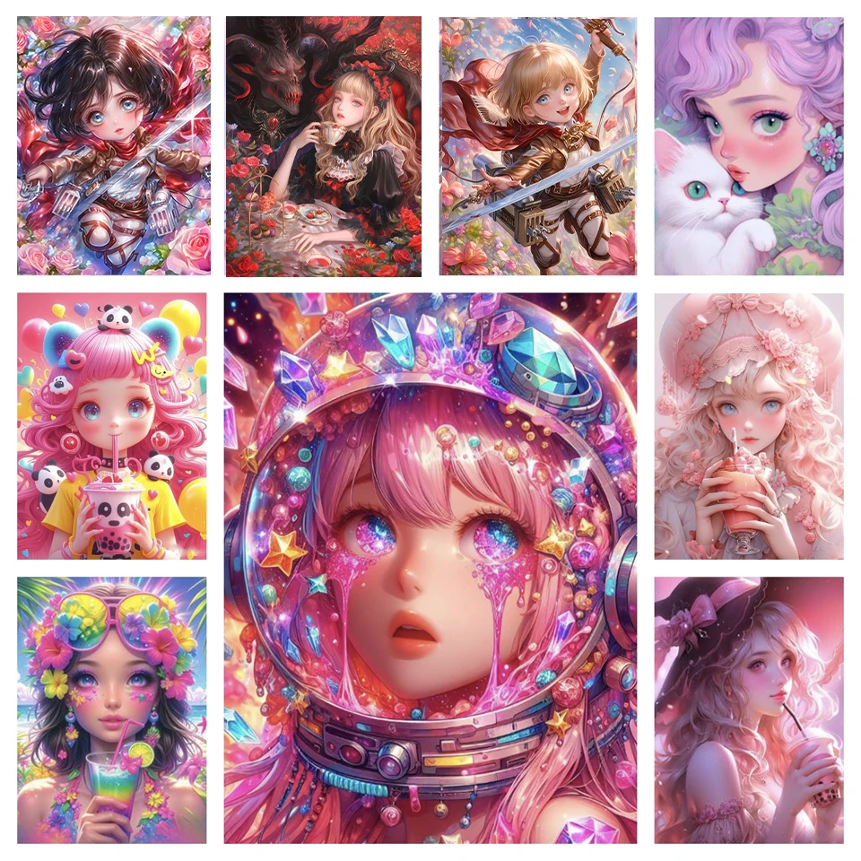 

DIY5D Cartoon Diamond Painting Set Dreamy Anime Girl Full Round Square Cross Embroidery Diamond Mosaic Home Decoration