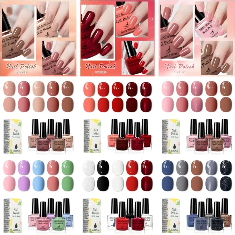 5pcs/set 8ml Water-Based Nail Polish Long Lasting Quick Drying No Need of Lamp to Cure Nail Supplies Vernis for Nail Decoration