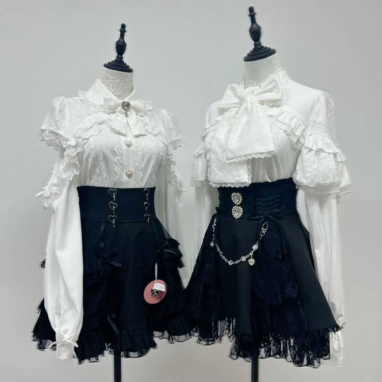 

Kawaii Lace Mini Cake Skirts Women Fairy Lolita High Waist Y2k Aesthetic Sweet Japanese Lace Gothic JK 2025 New Fashion Female