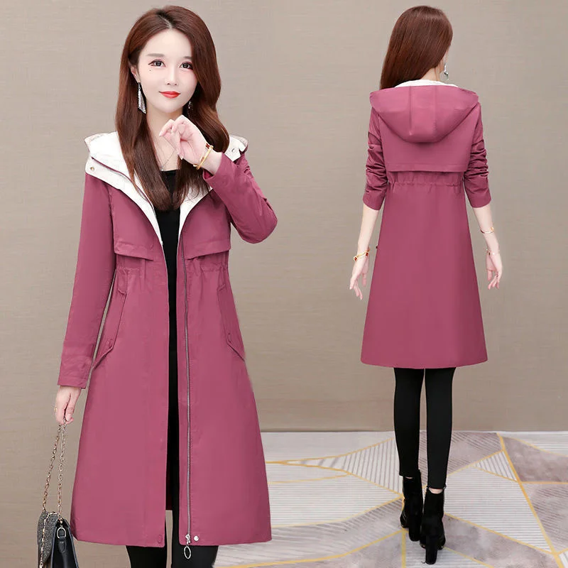 2021 Spring Women New Korean Windbreaker 《Lined 》Women Western-style All-match Mid-length Coat Waist-high Thin Coat Female Tide