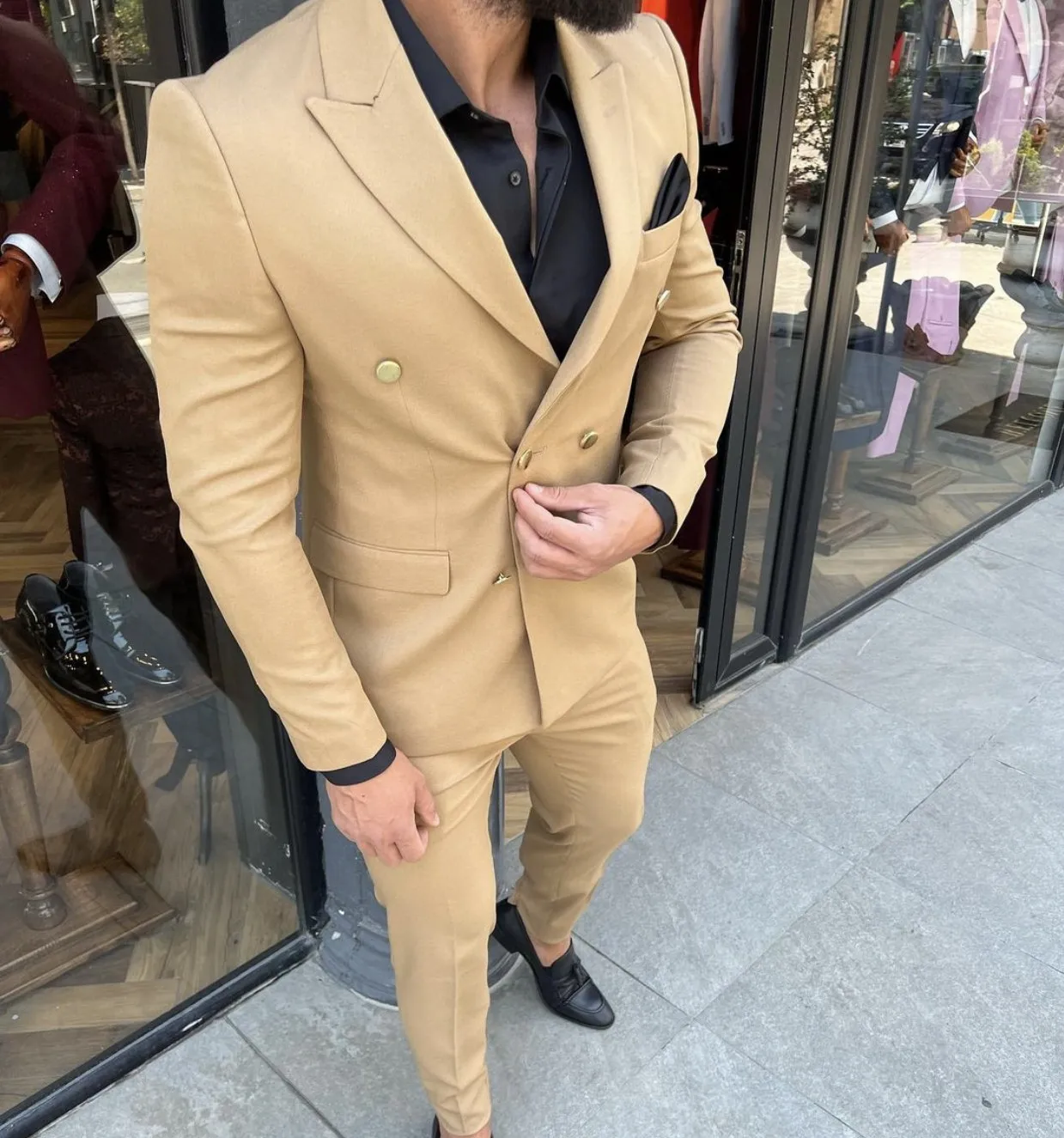 Khaki männer Anzüge Bräutigam Tragen Für Hochzeit Smoking Slim Fit Party Formal Outfits Blazer (Jacke + Hosen) 2023