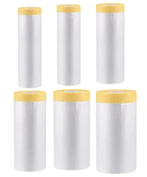 Uxcell 23M Pre-Taped Masking Film High-density PE Film Plastic Drop Cloth with Low-Tack Painters Tape for Painting Protection