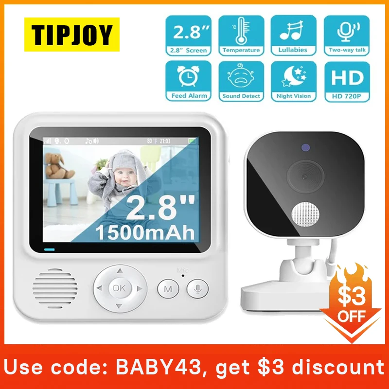 

2.8 Inch Video Baby Monitor 2.4G Wireless With Temperature Display 2 Way Audio Talk Night Vision Surveillance Camera Babysitter