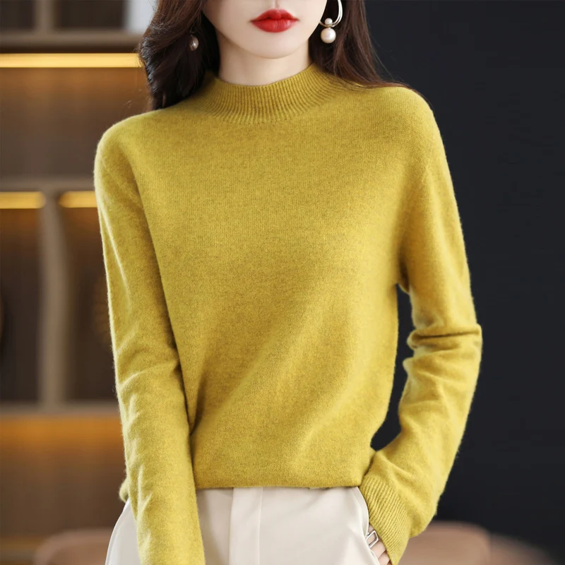 100% Merino Wool Cashmere Sweater Women Knitted Sweater Turtleneck Long Sleeve Pullovers Autumn Winter Clothing Warm Jumper Tops