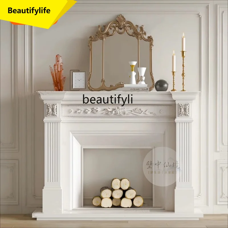 Chimenea de madera tallada a13, chimenea de pasillo americana, vista lateral, mueble decorativo para sala de estar