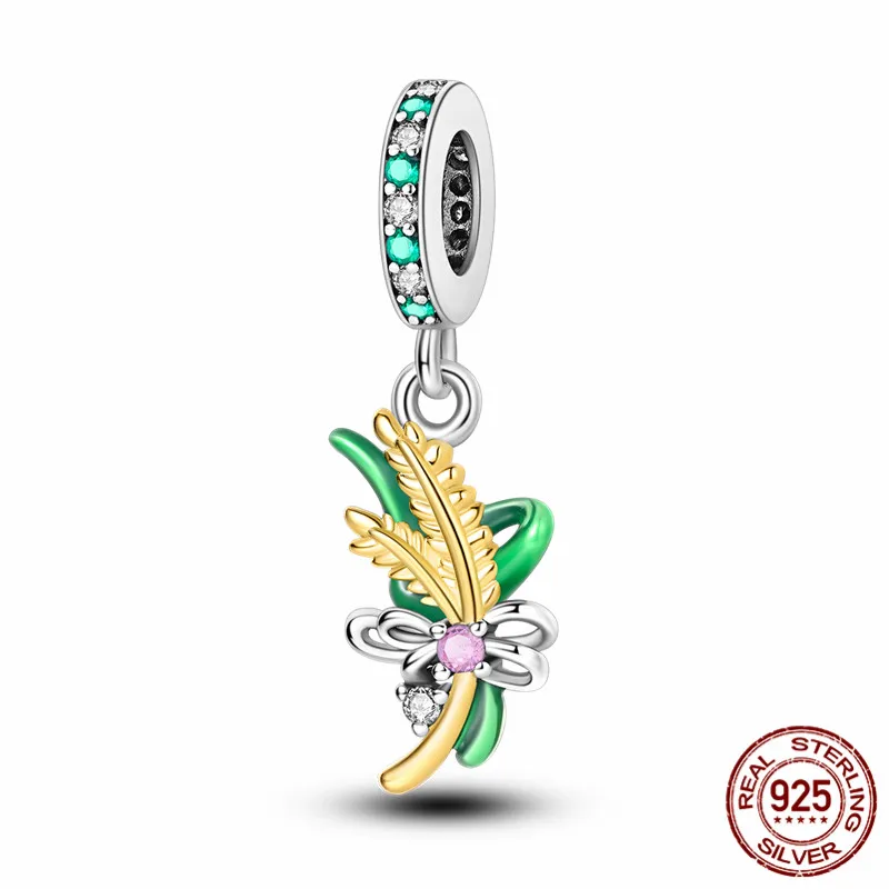 

S925 sterling silver wheat ear pendant and beads, perfect for DIY original bracelets and a great jewelry gift for women.