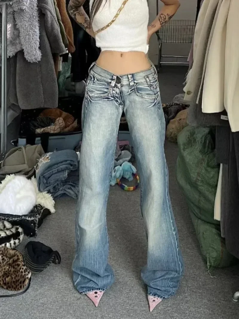 

American Vintage Middle Waist Y2k Jeans Punk Streetwear Casual Gothic Pants Cowboy Fashion 2000s Grunge Pantalones Mujer