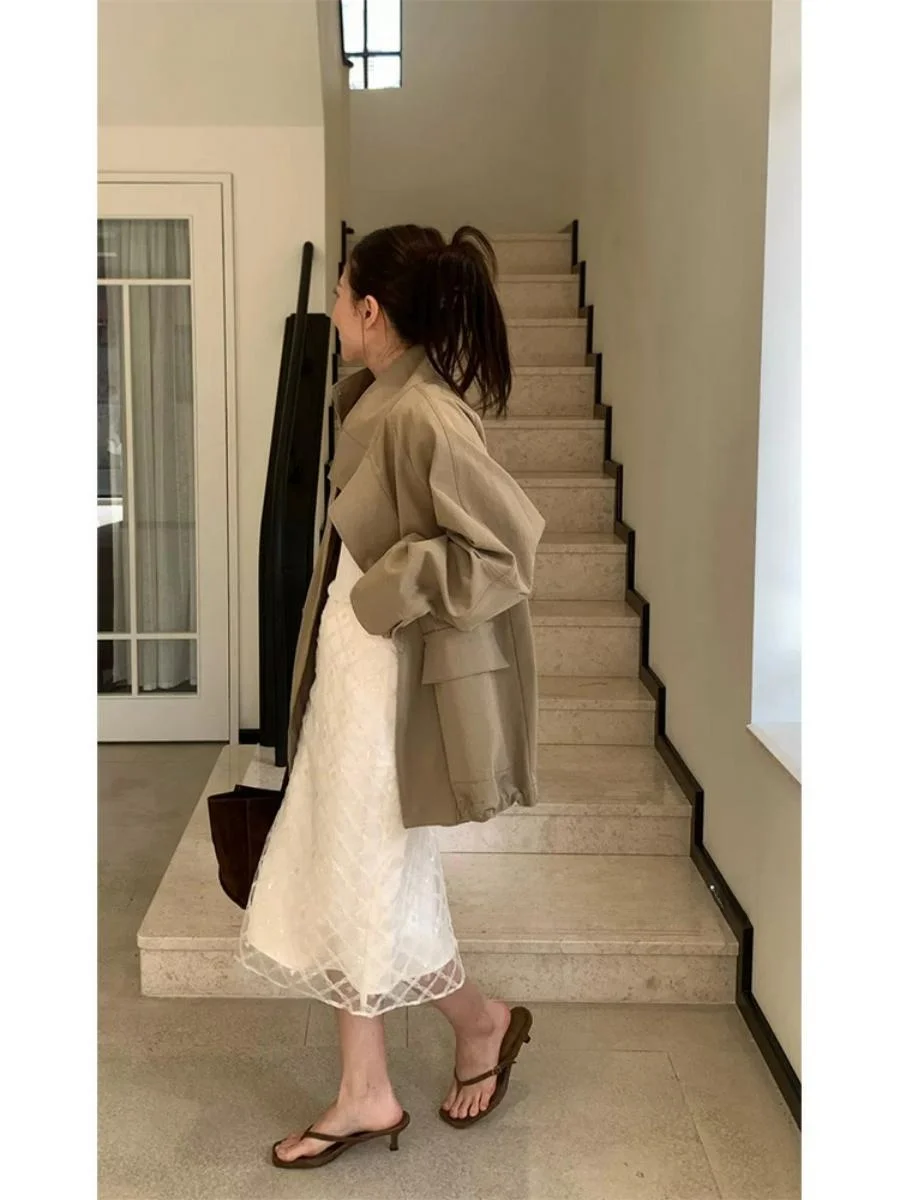 Short Length Loose Fit Shoulder Drop Shoulder Stand Collar Women's Cotton Jacket Autumn  Style Casual Fashion