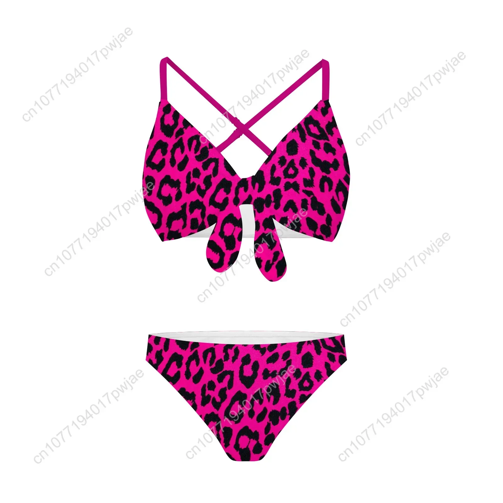 Leopard Print Pattern Bathing Suits Cross Strap Suspenders Swimsuits Women Bikini Pool Party Beach Swimwear Customized Beachwear
