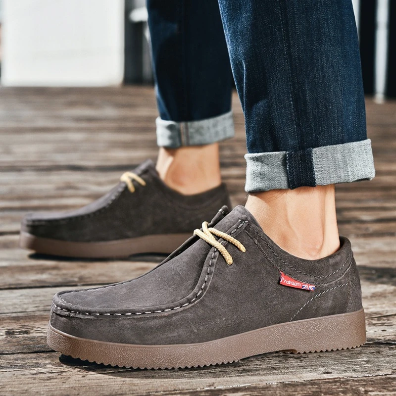 

Высококачественные мужские повседневные туфли из замши и кожи, рабочие туфли на платформе, британские деловые туфли для вечеринок, мужские туфли на шнуровке, кроссовки на плоской подошве