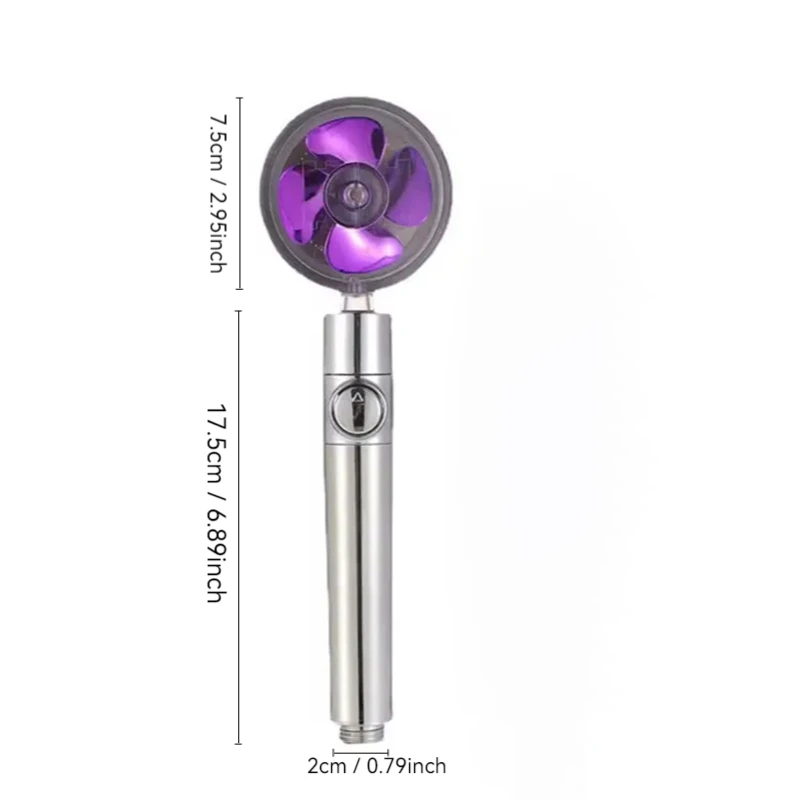 High Pressure Handheld Shower Head with Filters Vortex Hydro Jet Turbo Propeller 360 Degrees Rotating Easy Install