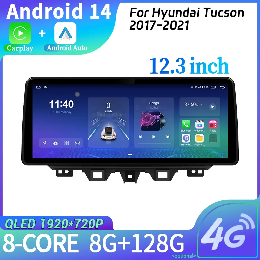 12,3 "para Hyundai Tucson 2017-2021 Radio de coche navegación Multimedia inalámbrica Bluetooth CarPlay 4G GPS Android pantalla Multimedia