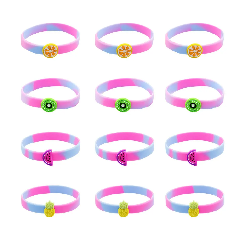 

12Pcs Fruit Pattern Silicone Wrist Straps Colorful Wristbands Comfortable Durable Party Bracelets Kids Birthday Festival