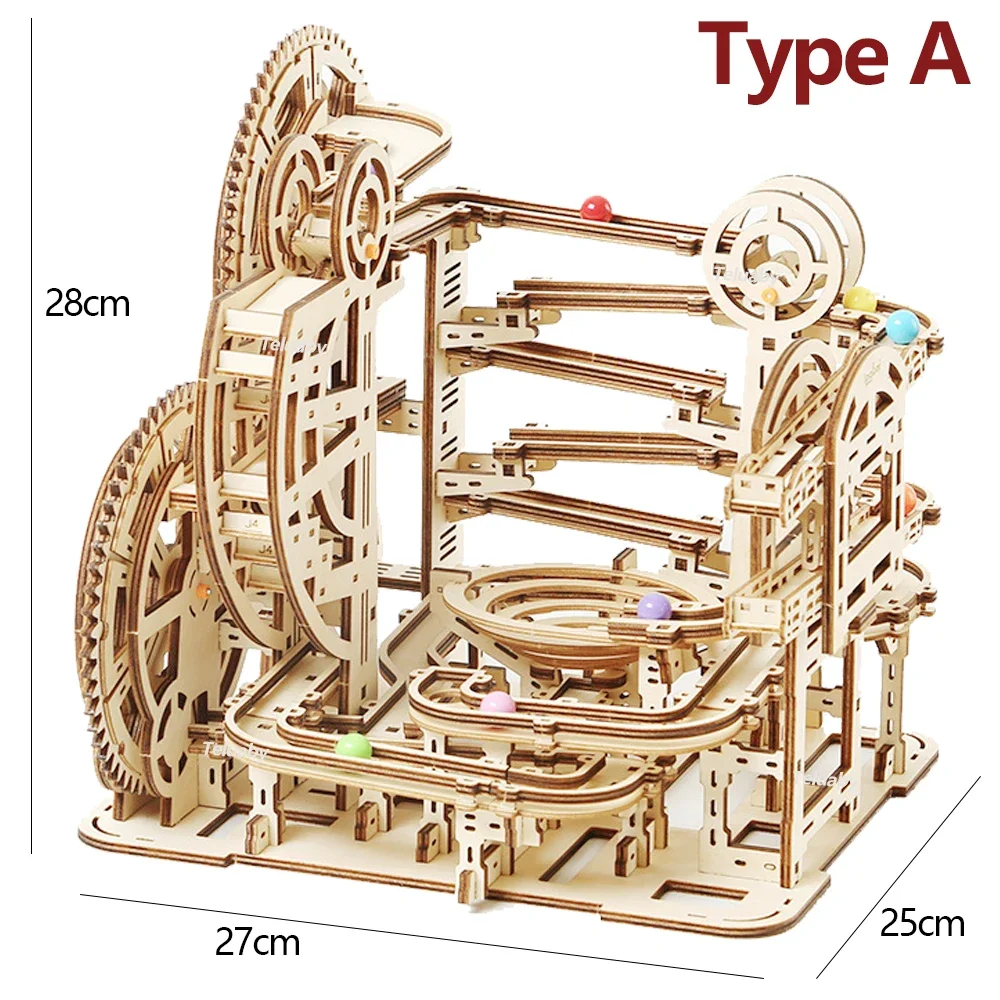 3d Wooden Puzzle Marble Runs Mechanical Puzzles Self Assembly Toy STEAM Educational Toys Model Building Kits for Kids Adult Gift