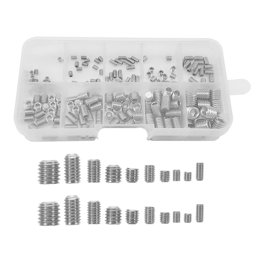 

200pcs Stainless Steel -M8 Socket Set Screws Small Grub screws Assortment Kit for Engineering Practical Use