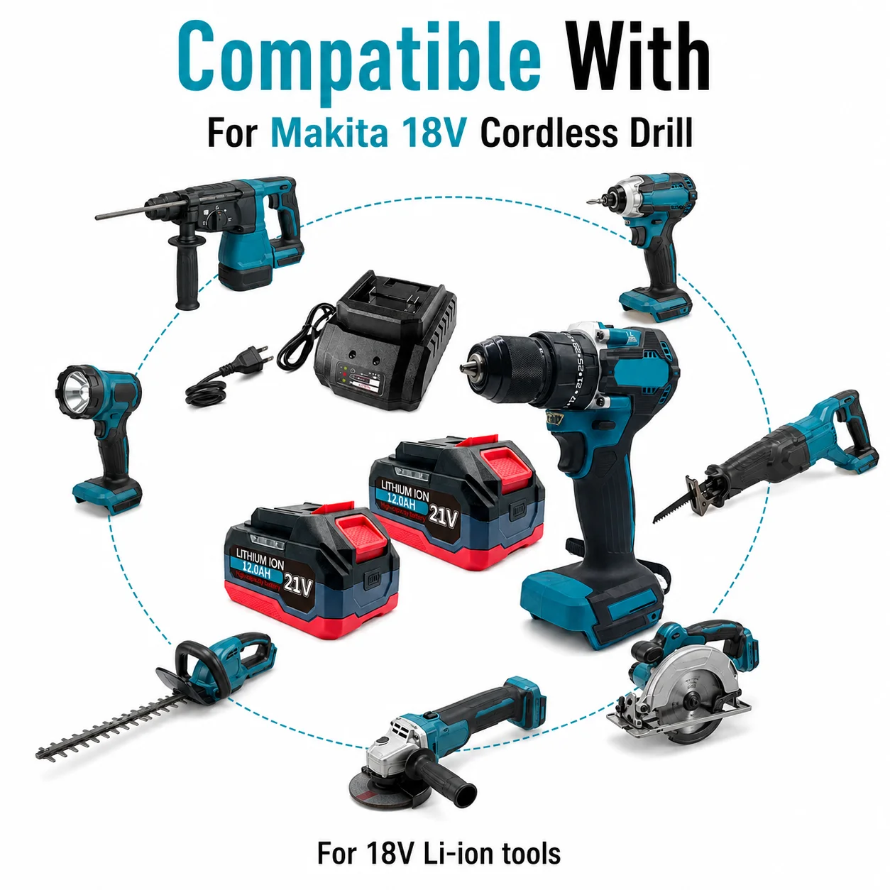 For Makita  18V Li-ion Battery 12000mAh For Makita Battery Impact Wrench Drill DDF487 BL1850 BL1860