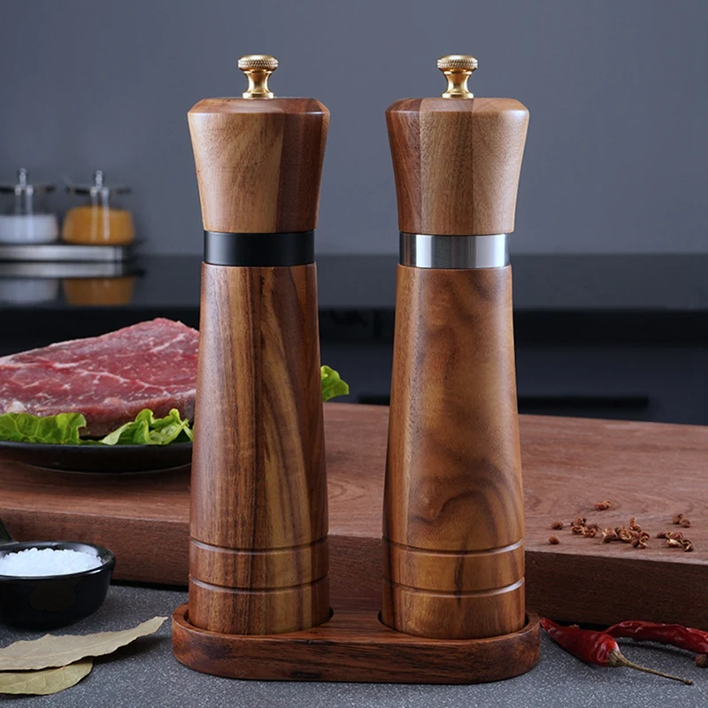 Salt And Pepper Grinder Set,Wooden Salt And Pepper Mill Shaker Easy Adjustable Ceramic Coarseness Large Refillable