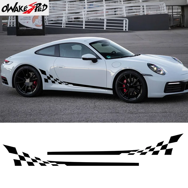 

2 Pcs For Porsche 911 997 991 992 GT3 RS Turbo Carrera 4S Racing Flag Style Car Door Side Stripes Stickers Decals Accessories