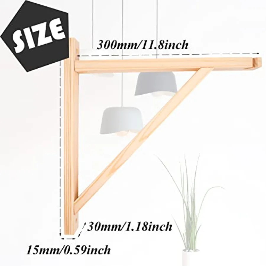 2 Pack Wall Mount Natural Wood Bracket Solid Bracket Shelf Supports Kits for Sconces Pendant Lights Swag Lamps Lighting Lamps H