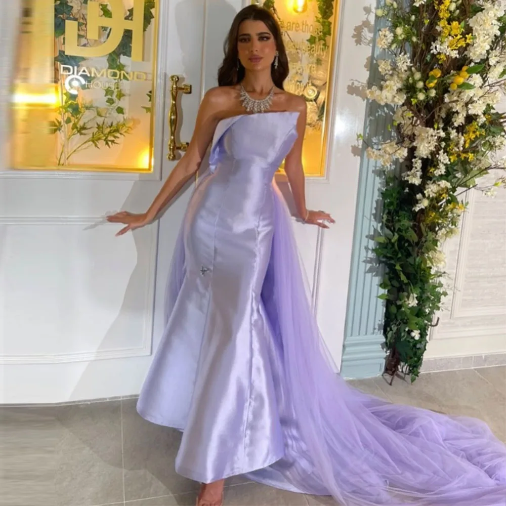 

CustomizedStrapless Mermaid Evening Dresses for Women Chapel Train Sleeveless Elegant Satin Backless Prom Party Gown فساتين مناس