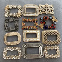 A pair of Metal Square Rhinestone Clasp Buckle Fashion Buckles Shoes Bag Purse Hat Decor Hardware DIY Leather Craft Accessory