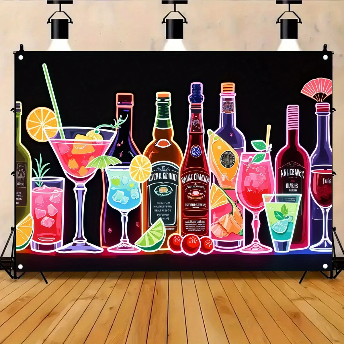Tropischer Cocktail-Hintergrundstoff, neonfarbene Retro-Bardekoration im westlichen Stil, geeignet für Geburtstagsfeiern und Brautpartys