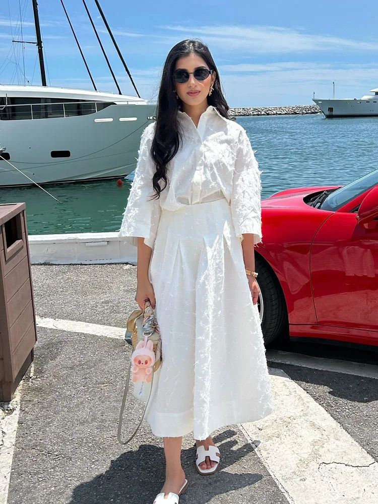 

HH Женская мода с лацканами, однобортная повседневная рубашка с кисточками, топ + шикарная плиссированная юбка на молнии с высокой талией, комплект из 2 предметов