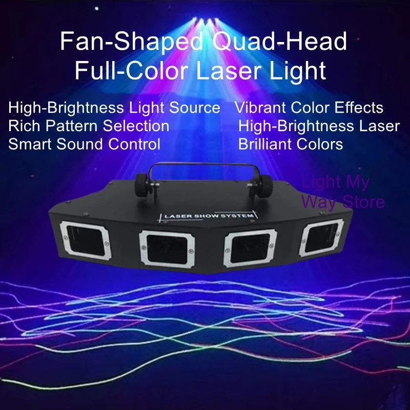 Fan-shaped Quad-Head Full-Color Wide-Range Sweeping Laser Light Scanning Atmosphere Lighting for Dance Parties