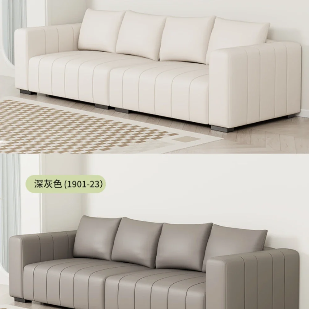 Leather Sofa Cream Style Living Room Modern Large Sitting Depth Piano Keys Straight Row Sofa