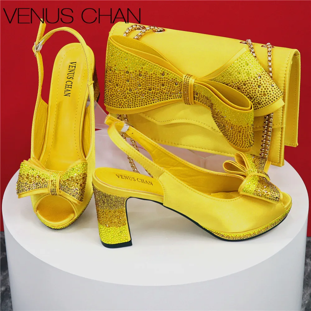 2024 Italian Design Yellow Color Large Capacity Fashion Bag Shoulder Bag and Strap High Heels Commuter Shoes and Bag