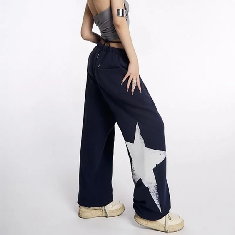 Pantaloni sportivi Hip Hop con grafica con cinturino Donne della gioventù Y2k Ragazze Grunge Pantaloni larghi casual a gamba larga Pantaloni sportivi larghi Stile coreano femminile Yk2