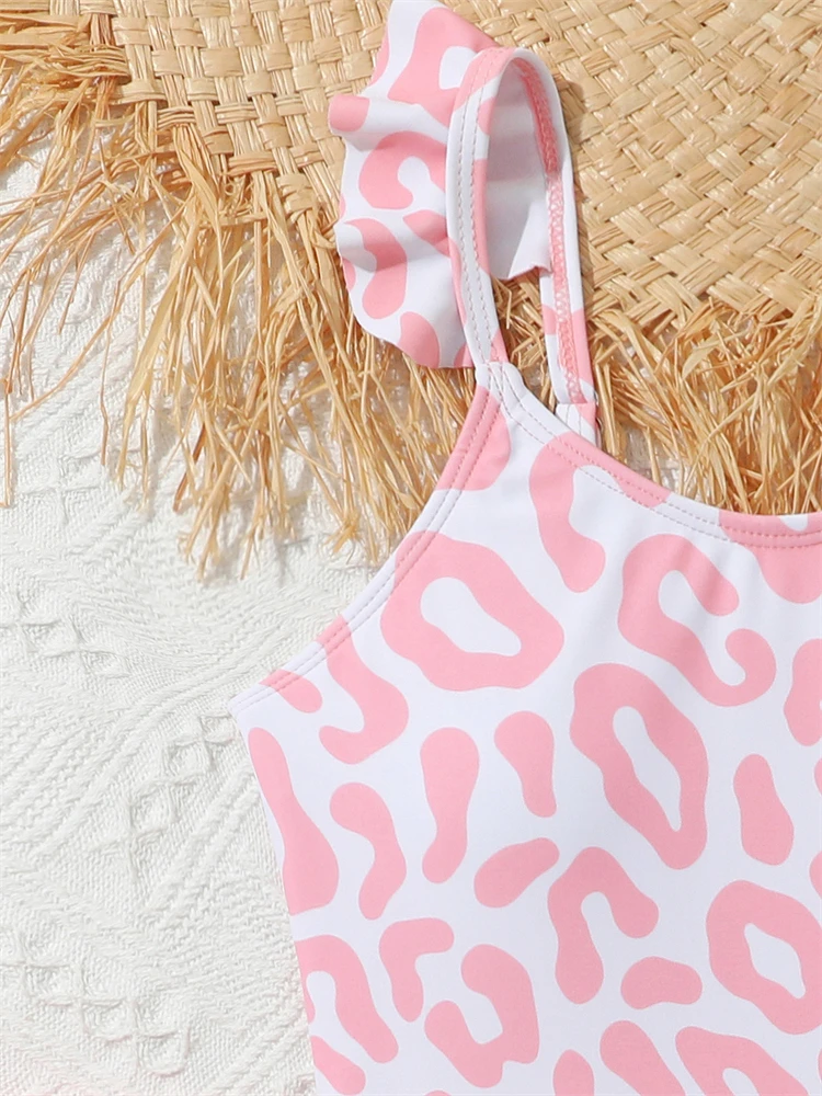 Bikini Girls Kids Swimsuit 2026 New Leopard Ruffle Sling Bodysuit Children Swimwear Summer Two Piece Beach Bathing Suit Swimming