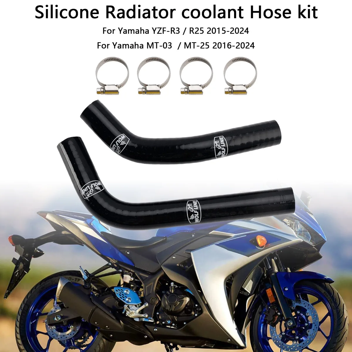 

Motorcycle Silicone Radiator coolant Hose Replacement Accessories For Yamaha MT-03 MT-25 YZF R3 R25 2015-2024 Black