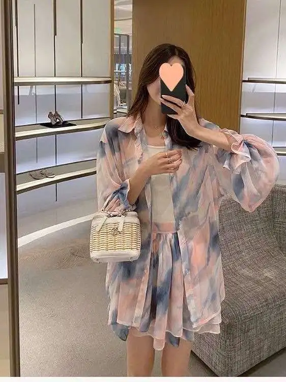 

Женский комплект из трех предметов: рубашка-блузка с длинным рукавом для защиты от солнца, модный шикарный костюм в корейском стиле с поясом, зимняя коллекция, большие размеры