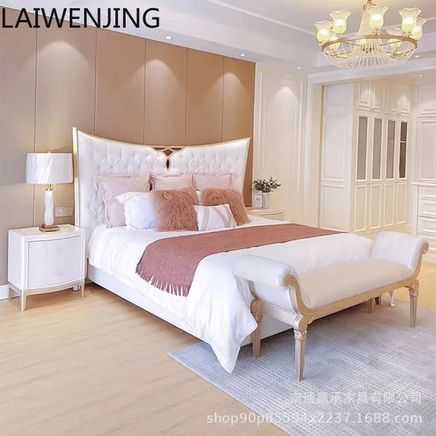 

HLZ light luxury fabric bed European master bedroom 1.8 solid wood double bed simple French butterfly bed