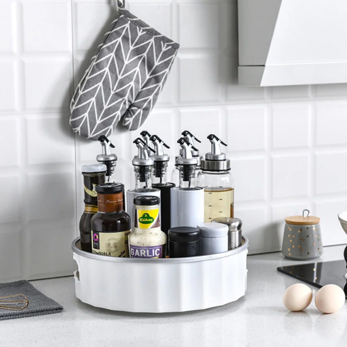 

Condiment Storage Box Rotating Organizer For Bathroom Bedroom Desktop Skin Care Jewelry Makeup Tray Silver Gray