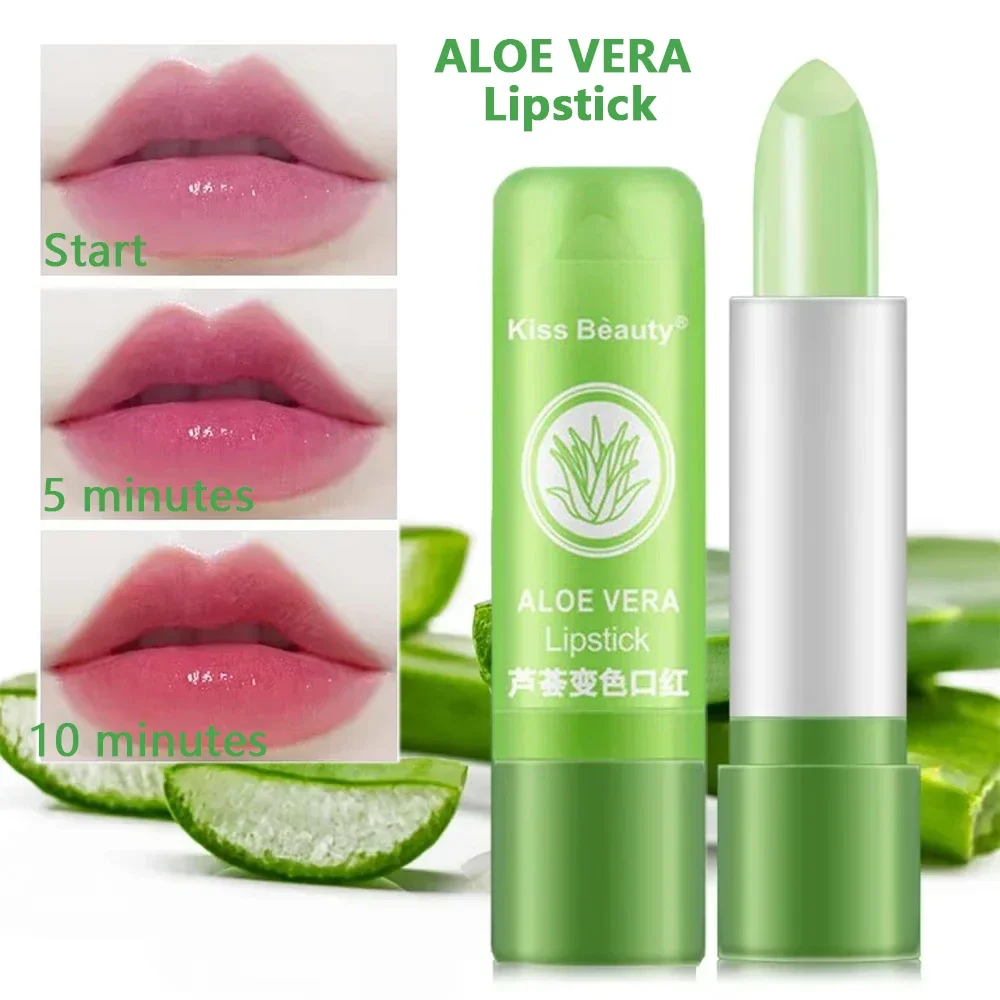 1PC Kleurveranderende Aloë Vera Lippenbalsem Hydraterende Repareren Waterdicht Anti-Drogheid Temperatuurgeactiveerde Hydratatie Lippenstift