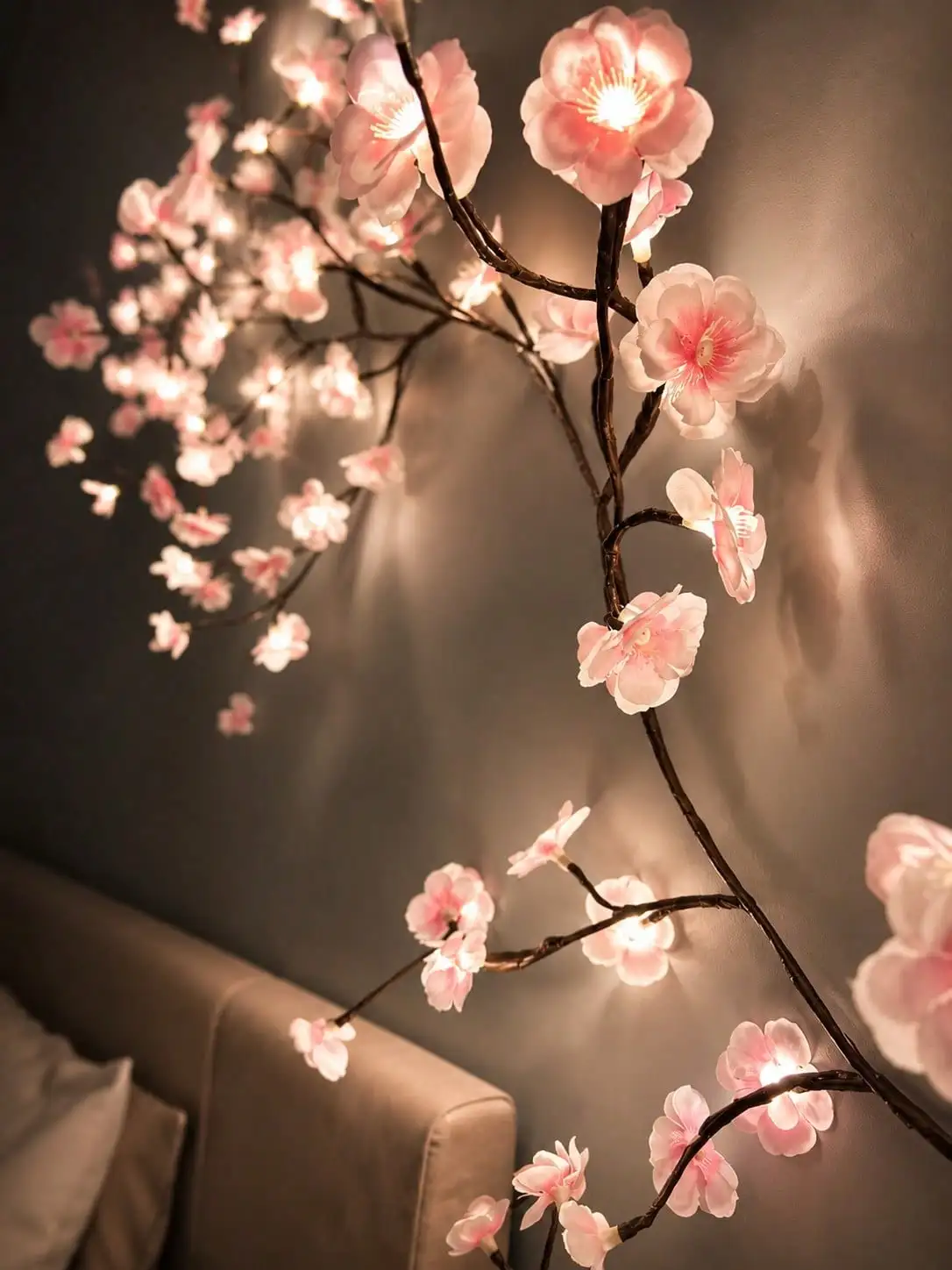 1pc Cherry Blossom Branch LED Light, USB Powered, 8 Flashing Modes, Soft And Bendable, Suitable For Indoor And Outdoor, Living Room, Bedroom, Wall Decoration, Wedding Decoration, Party Atmosphere Light, Valentine's Day, Birthday And Graduation Gift
