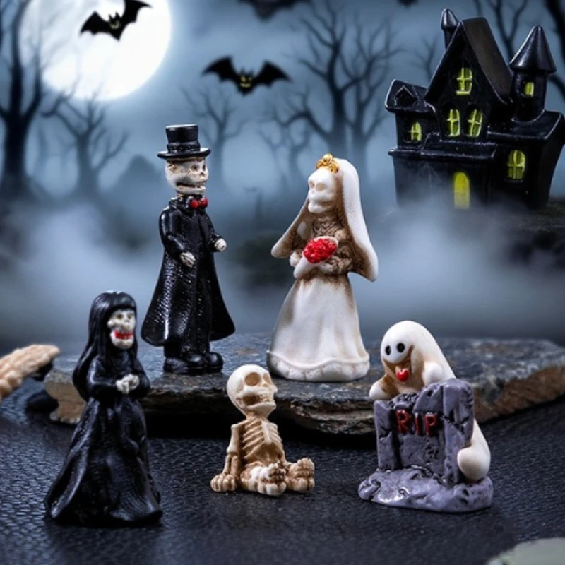 Halloween Skeleton Couple Figures Cute Particle DIY Decorations Accessories Micro Landscape Desktop Accessories