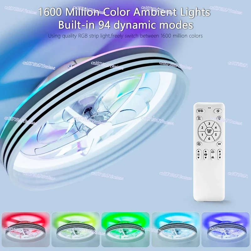 Smart Ceiling Fan with RGB Light Emitting Diode, Tuya App and Voice Control, Modern Home Decor Design with WiFi Support