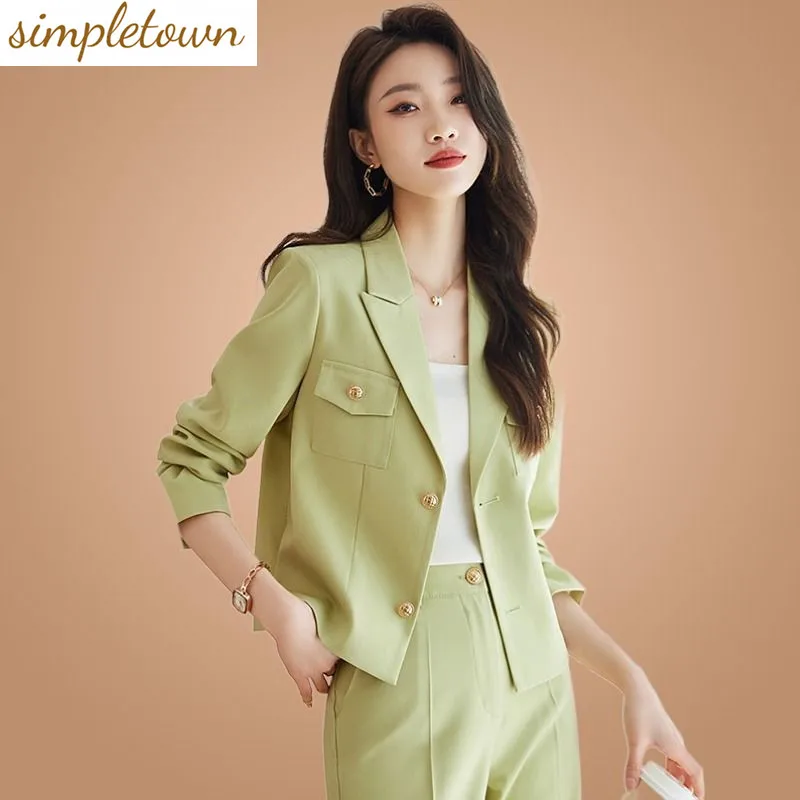 

Korean Style Slim Fitting Jacket Blazer Casual Wide Leg Pants Two-piece Elegant Women's Pants Set Summer Office Outfits