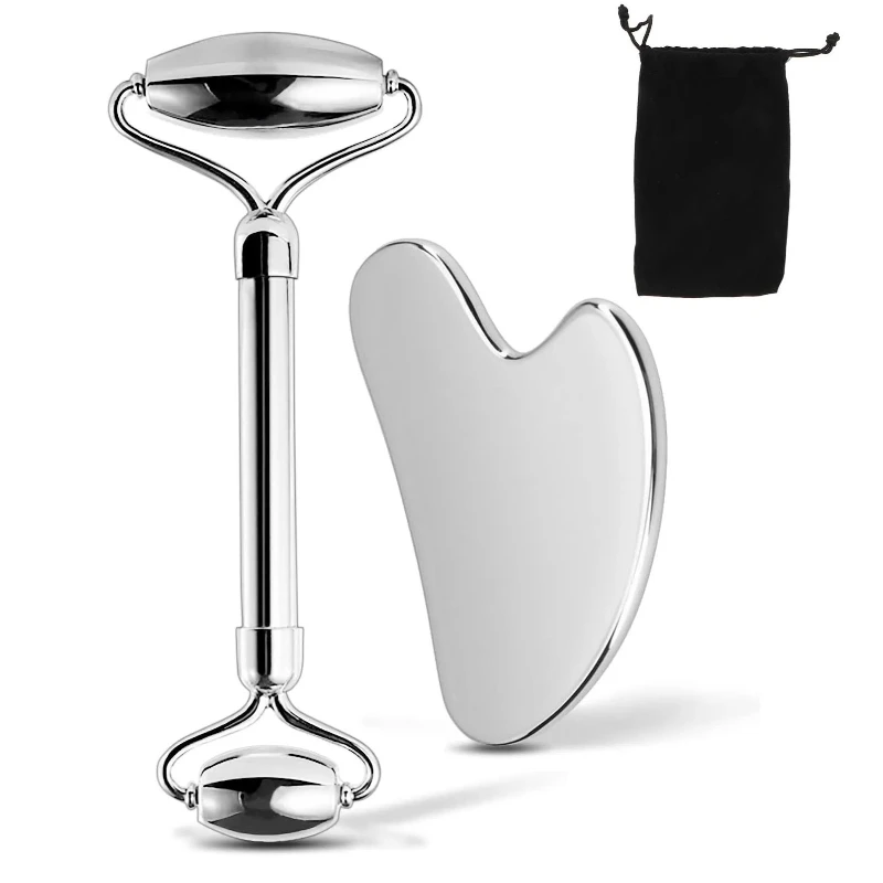 

304 Stainless Steel Facial Roller Heart Shaped Gua Sha Tools Set Lymphatic Drainage Body Relieves Facial Tension Durable Metal