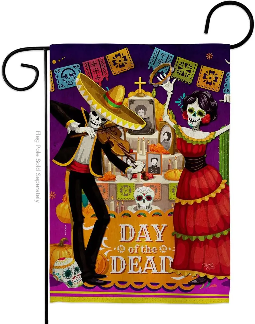 Breeze Decor La Baile de Los Muertos Garden Flag Falltime Day of Dead Dia Fiesta Mexican Party Autumntime House Decoration Banne