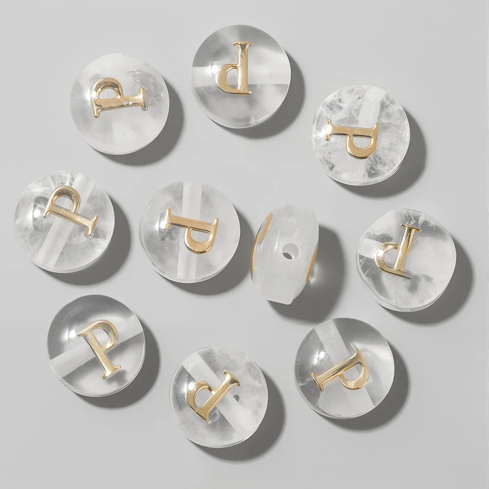 5pcs Cross hole White Natural Crystal Quartz Stone Alphabet Bead 8mm Round Charms 26 Letter A-Z Beads For DIY Necklace Bracelet