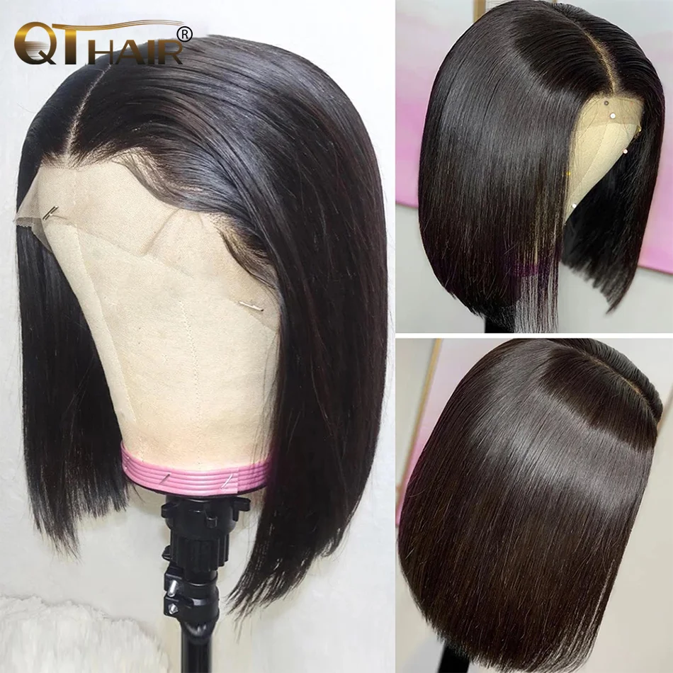 Straight Short Bob Wig Lace Frontal Human Hair Wigs Pre Plucked Brazilian Straight Bob Lace Frontal Wigs For Black Women QT Hair